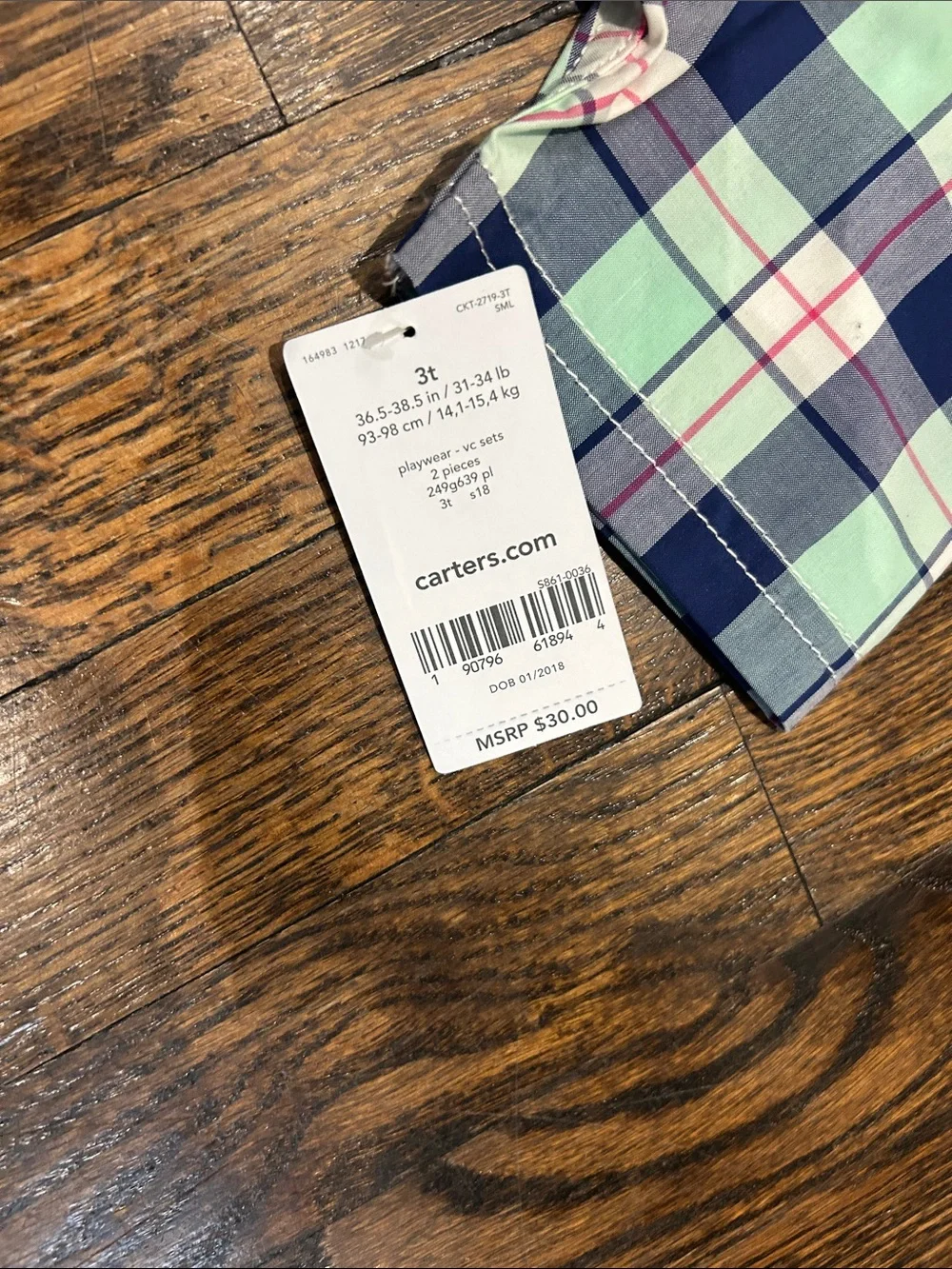 Carter's Mint, Navy & Pink Plaid Short-Sleeve Shirt 3T